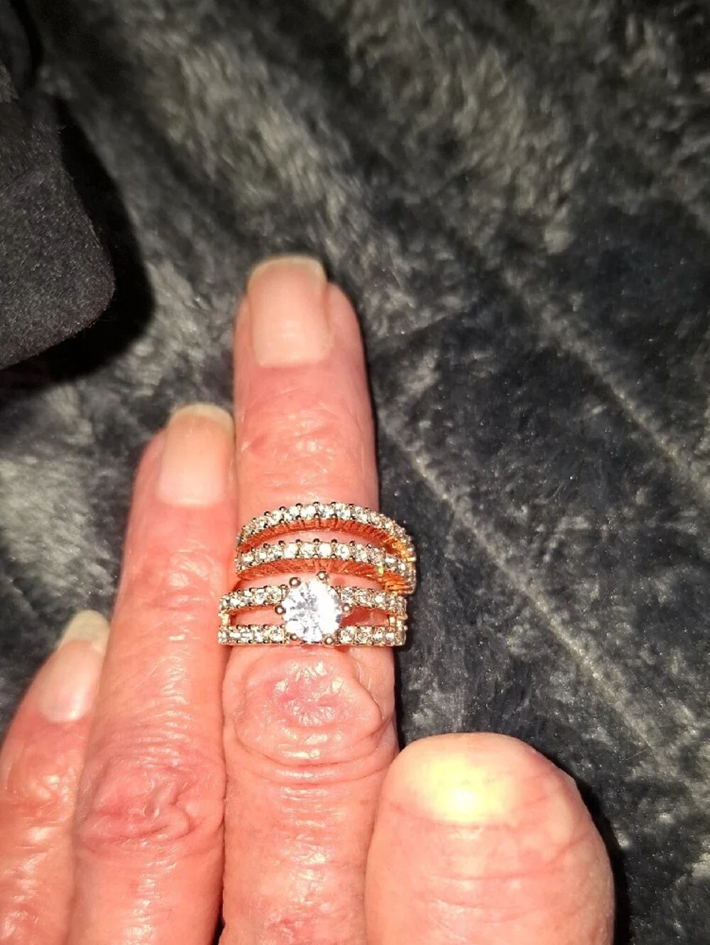 Elegant Gold-Tone Cubic Zirconia Multi-Band Ring in Gold